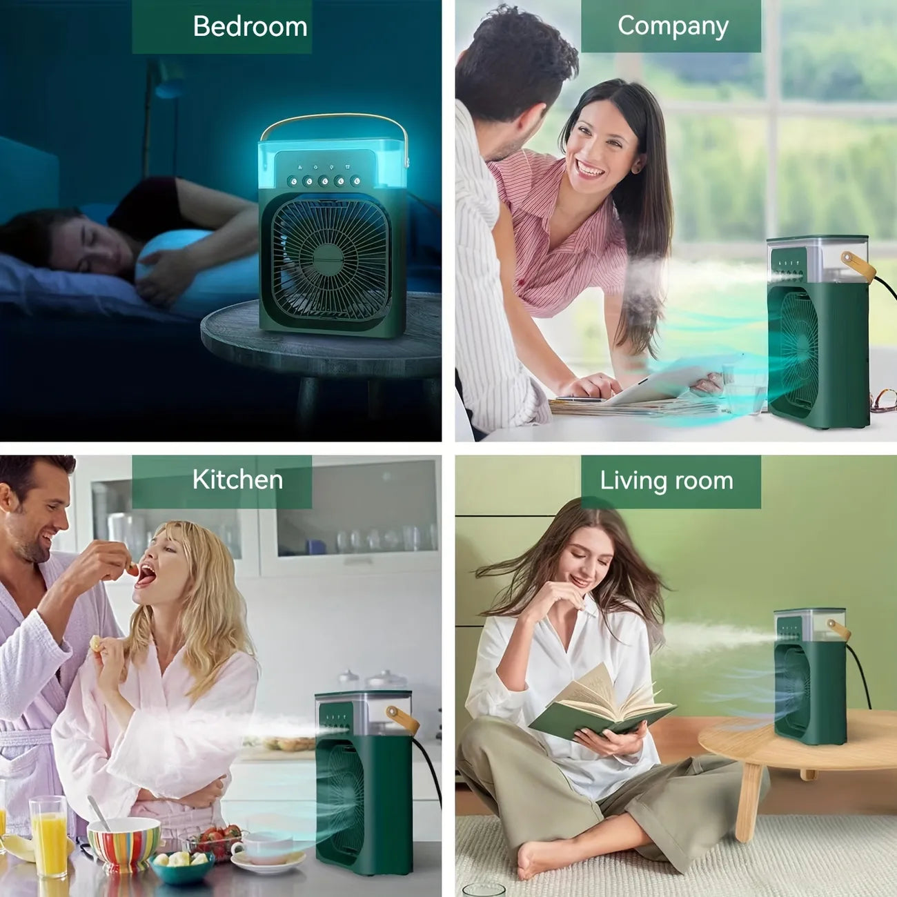 Portable Air Conditioner Fan With 3 Wind Speeds, Humidifier With LED Night Light Water Mist Fans