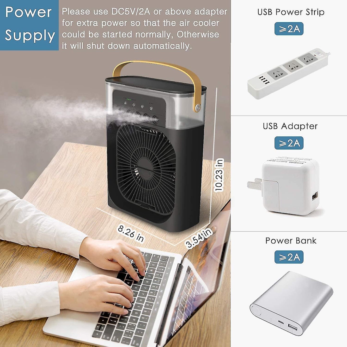 Portable Air Conditioner Fan With 3 Wind Speeds, Humidifier With LED Night Light Water Mist Fans